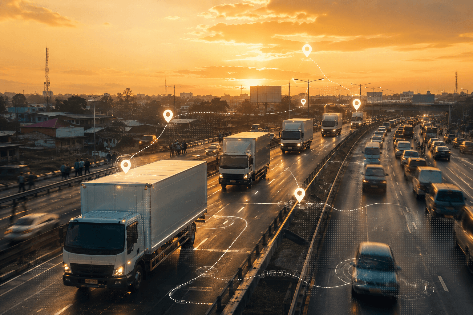 Transport and logistics fleet on an African highway