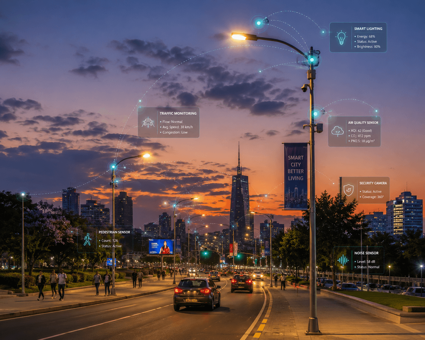 Smart city infrastructure with IoT-connected systems in Africa